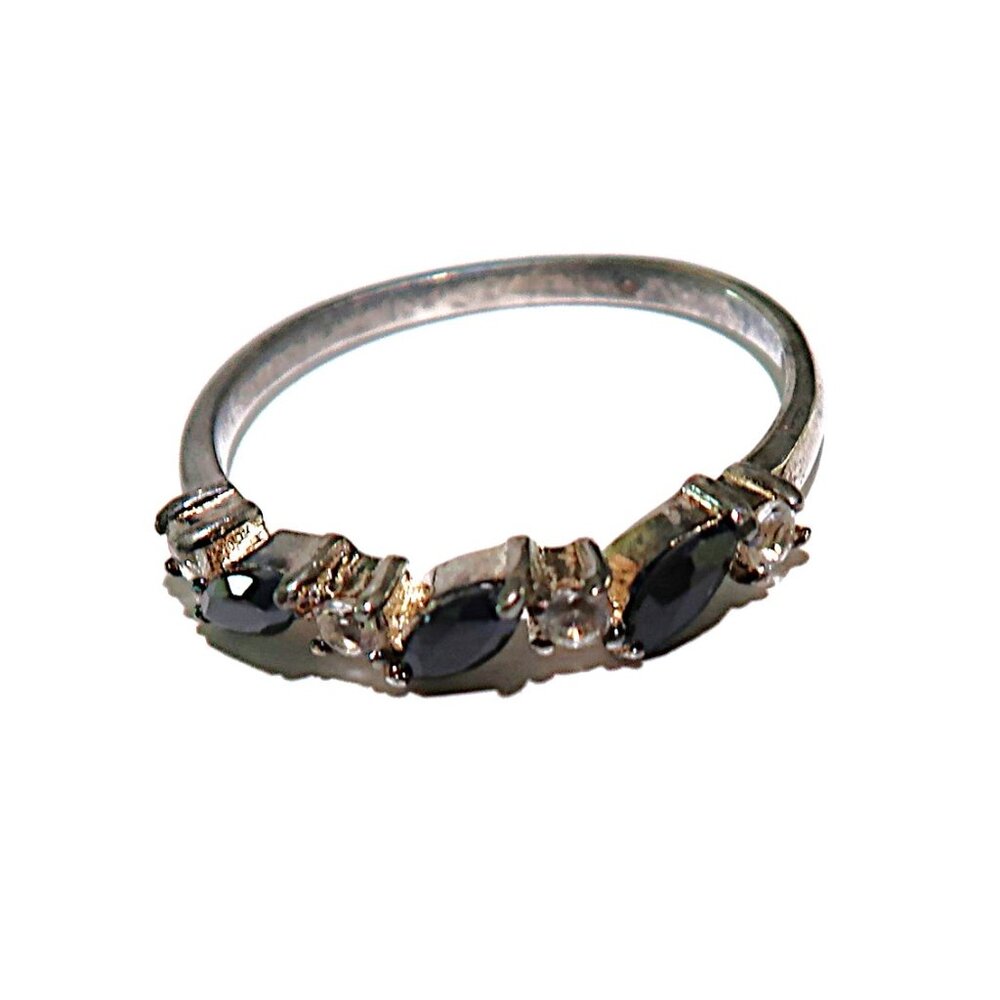 SX 925 Thailand Sterling Silver Ring Black White Stones Sz 8.75